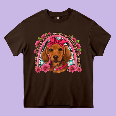 Dachshund Puppy Floral Rainbow Heavy Core Tee Designed By Artiststas