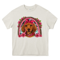Cream dachshund puppy floral rainbow Heavy Core Tee - Artiststas