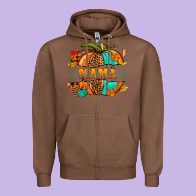 Thankful Grateful Blessed Mama Pumpkin Zipper Hoodie Designed By Nancycooperartshop