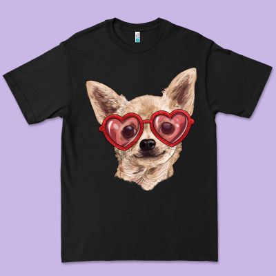 Premium Tee chihuahua dog with love glasses