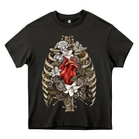 Asphalt Skeleton Rib Cage Heart Heavy Core Tee - RanaPortraitStore