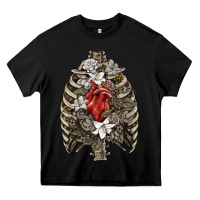 Black Skeleton Rib Cage Heart Heavy Core Tee - RanaPortraitStore