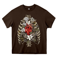 Chocolate Brown Skeleton Rib Cage Heart Heavy Core Tee - RanaPortraitStore