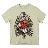 Mossy Skeleton Rib Cage Heart Heavy Core Tee - RanaPortraitStore