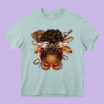 Baseball Afro Messy Bun Heavy Core Tee Designed By Texasbilliewilder