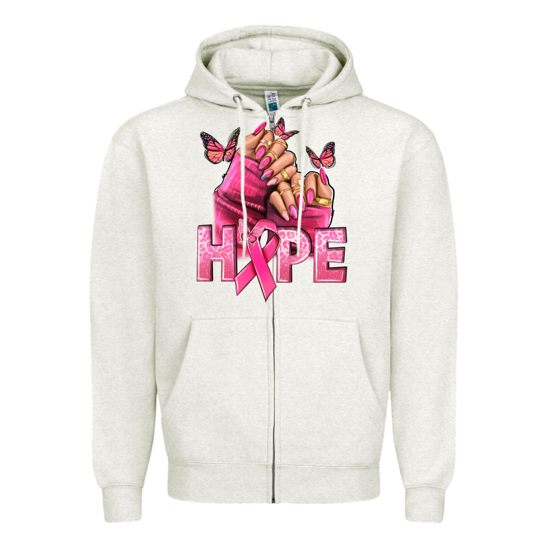 Hope Breast Cancer Caucasian Hand Nails Zipper Hoodie by NancyCooperArtShop | Teevron