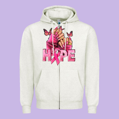 Hope Breast Cancer Caucasian Hand Nails Zipper Hoodie Designed By Nancycooperartshop