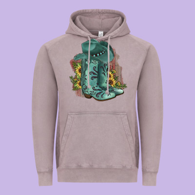 Turquoise Cowboy Boots Vintage Hoodie Designed By Jahusdesignshop