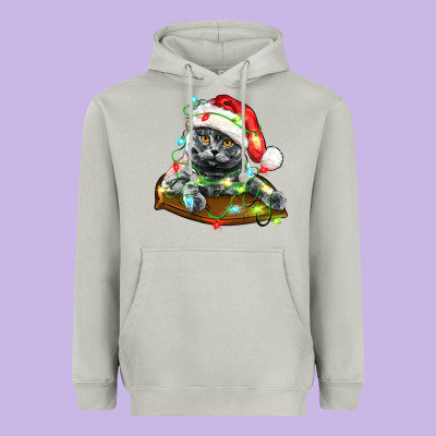 Christmas Scottish Fold Cat Heavyweight Hoodie Designed By Lillyallendesigns