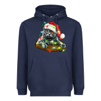 Navy christmas scottish fold cat Heavyweight Hoodie - LillyAllenDesigns