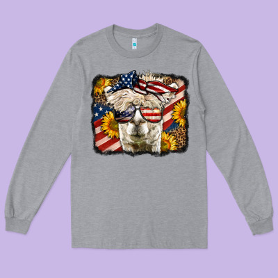4th Of July Llama Long Sleeve Tee Designed By Lillyallendesigns