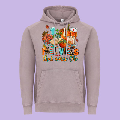 Fall Vibes And That Nurse Life Vintage Hoodie Designed By Adodesignshop