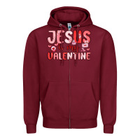 Burgundy jesus is my valentine Zipper Hoodie - MaliasSmallBusiness