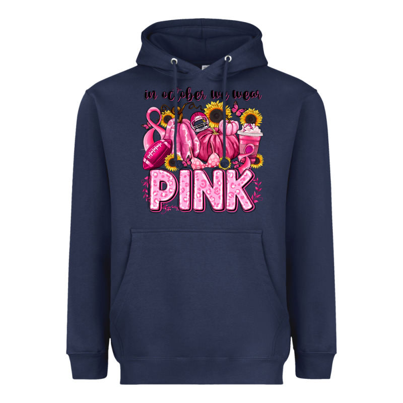 In October We Wear Pink Football Heavyweight Hoodie by LillyAllenDesigns | Teevron