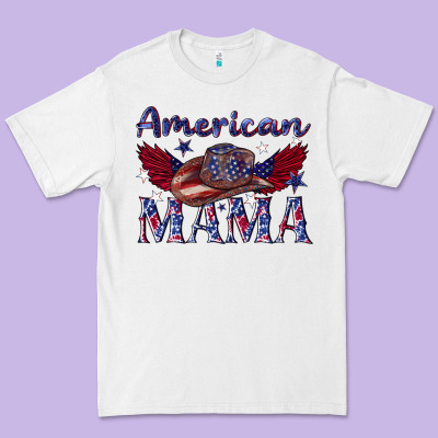 Premium Tee American mama with cowboy
