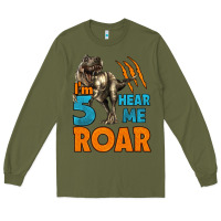 Army Green i'm five hear me roar dinosaur birthday Long Sleeve Tee - LillyAllenDesigns