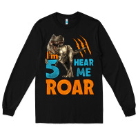 Black i'm five hear me roar dinosaur birthday Long Sleeve Tee - LillyAllenDesigns