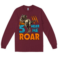 Burgundy i'm five hear me roar dinosaur birthday Long Sleeve Tee - LillyAllenDesigns