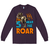 Plum i'm five hear me roar dinosaur birthday Long Sleeve Tee - LillyAllenDesigns