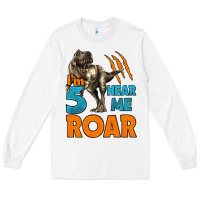 White i'm five hear me roar dinosaur birthday Long Sleeve Tee - LillyAllenDesigns