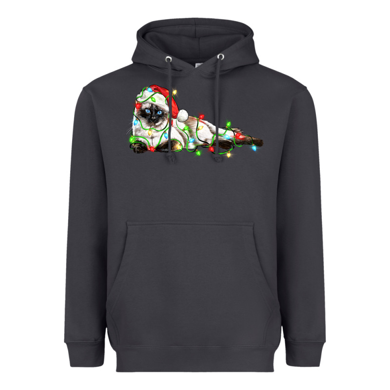 Christmas Siamese Cat Heavyweight Hoodie by LillyAllenDesigns | Teevron