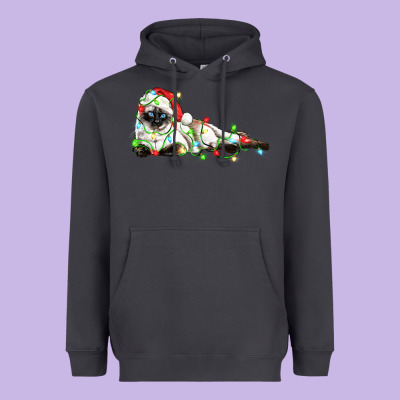 Christmas Siamese Cat Heavyweight Hoodie Designed By Lillyallendesigns
