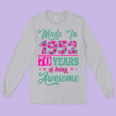 Made In 1952, 70 Years Of Being Awesome Kopya Long Sleeve Tee Designed By Jasminsmagicworld