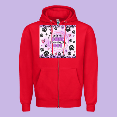 Hold My Drink I Gotta Pet This Dog Zipper Hoodie Designed By Maliassmallbusiness