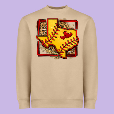 Leopard Softball Texas Map Heavyweight Sweatshirt Designed By Jasminsmagicworld