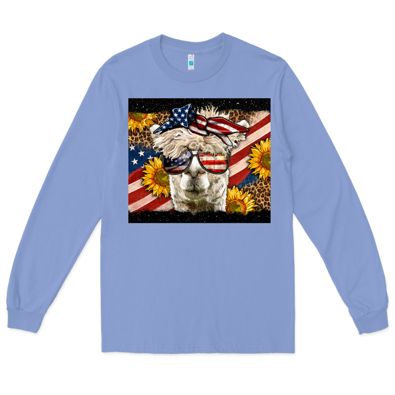 Western 4th Of July Llama Background Long Sleeve Tee by LillyAllenDesigns | Teevron
