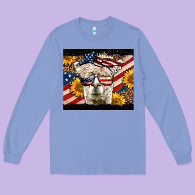 Western 4th Of July Llama Background Long Sleeve Tee Designed By Lillyallendesigns