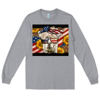 Heather Grey Western 4th Of July Llama Background Long Sleeve Tee - LillyAllenDesigns