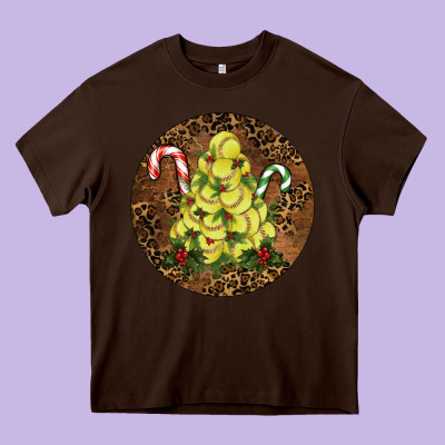 Heavy Core Tee Softball leopard christmas