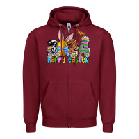 Burgundy 2024 Happy Easter Zipper Hoodie - NancyCooperArtShop
