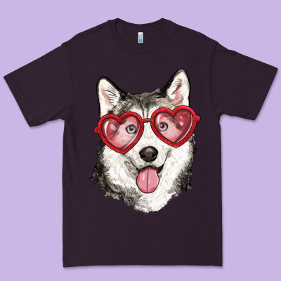 Premium Tee husky with love glasses