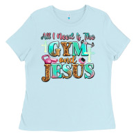 Baby Blue all i need is the gym and jesus Ladies Tee - JahusDesignShop