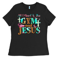 Black all i need is the gym and jesus Ladies Tee - JahusDesignShop