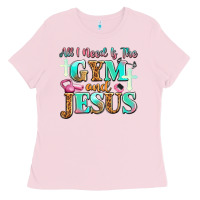 Bubblegum Pink all i need is the gym and jesus Ladies Tee - JahusDesignShop