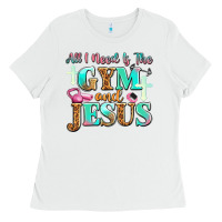 White all i need is the gym and jesus Ladies Tee - JahusDesignShop
