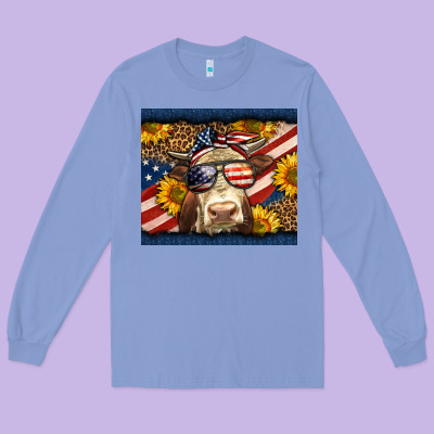 Western 4th Of July Cow Long Sleeve Tee Designed By Lillyallendesigns