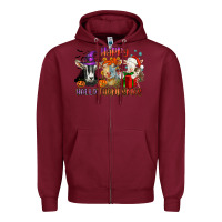 Burgundy Happy Hallothanksmas goats Zipper Hoodie - NancyCooperArtShop