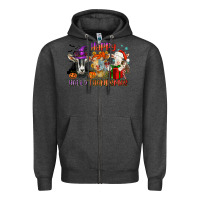 Charcoal Heather Happy Hallothanksmas goats Zipper Hoodie - NancyCooperArtShop