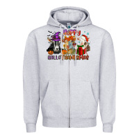 Heather Grey Happy Hallothanksmas goats Zipper Hoodie - NancyCooperArtShop