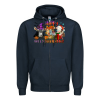 Navy Happy Hallothanksmas goats Zipper Hoodie - NancyCooperArtShop