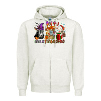 Oatmeal Heather Happy Hallothanksmas goats Zipper Hoodie - NancyCooperArtShop