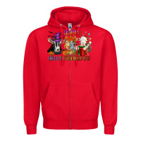 Red Happy Hallothanksmas goats Zipper Hoodie - NancyCooperArtShop