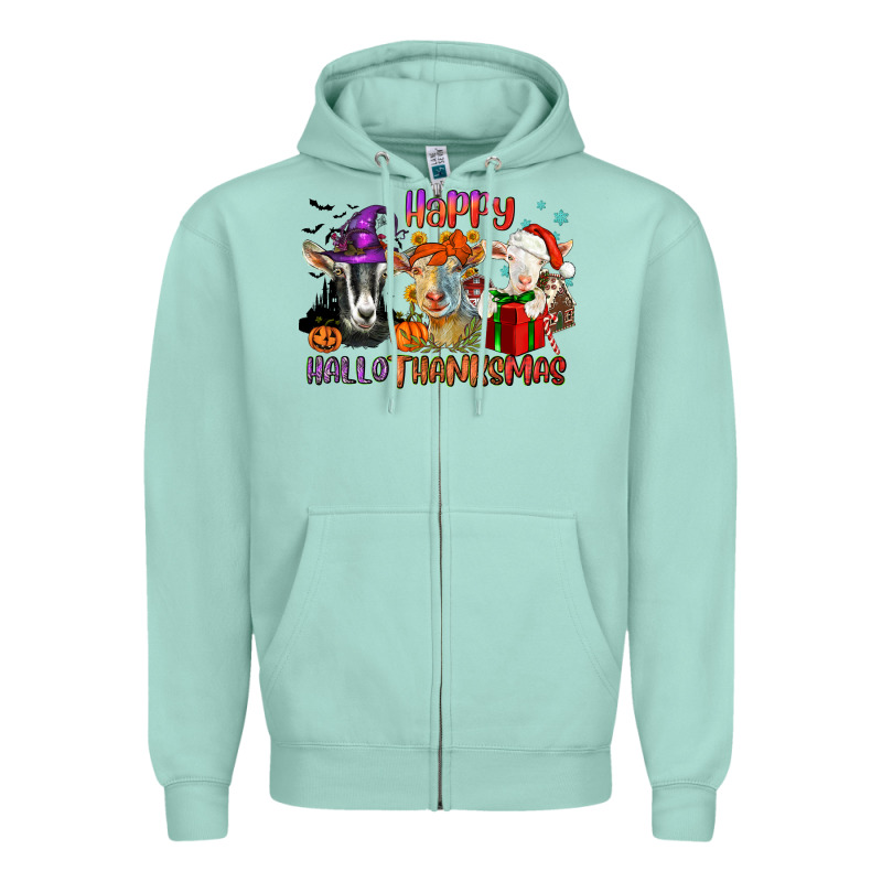 Happy Hallothanksmas Goats Zipper Hoodie by NancyCooperArtShop | Teevron