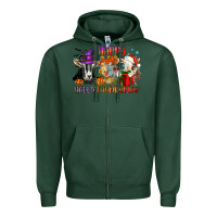 Sports Green Happy Hallothanksmas goats Zipper Hoodie - NancyCooperArtShop