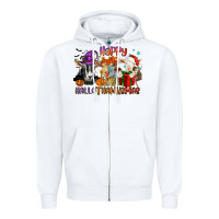 White Happy Hallothanksmas goats Zipper Hoodie - NancyCooperArtShop