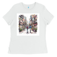 White Japan Street Ladies Tee - Unal Design